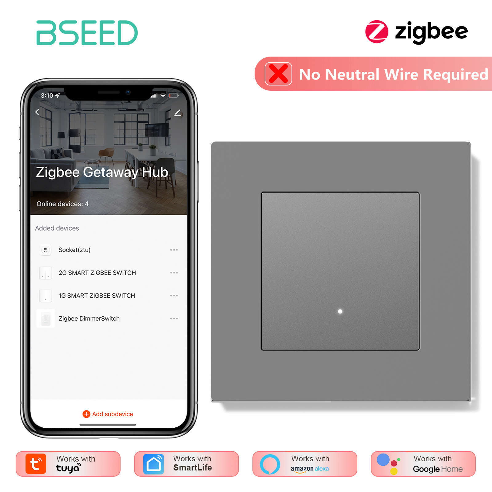 Interruptor de Luz Zigbee BSEE - Tuya 4 Channel reseña y precio